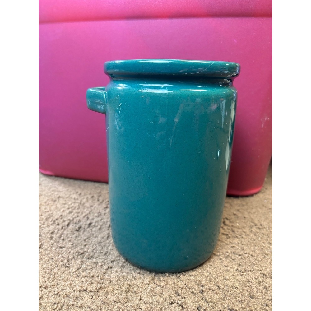 Winsome Teal Ceramic Crock Utensil Holder Vintage Style